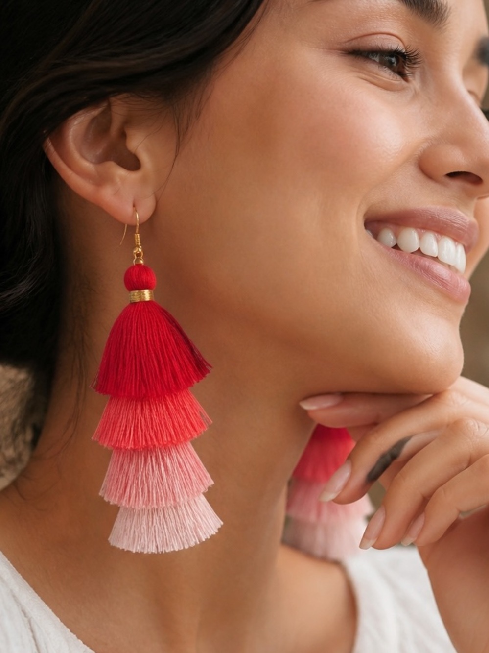 “Mi Amor” Fringe Tassel Layered Statement Earrings - Picture 3 of 9